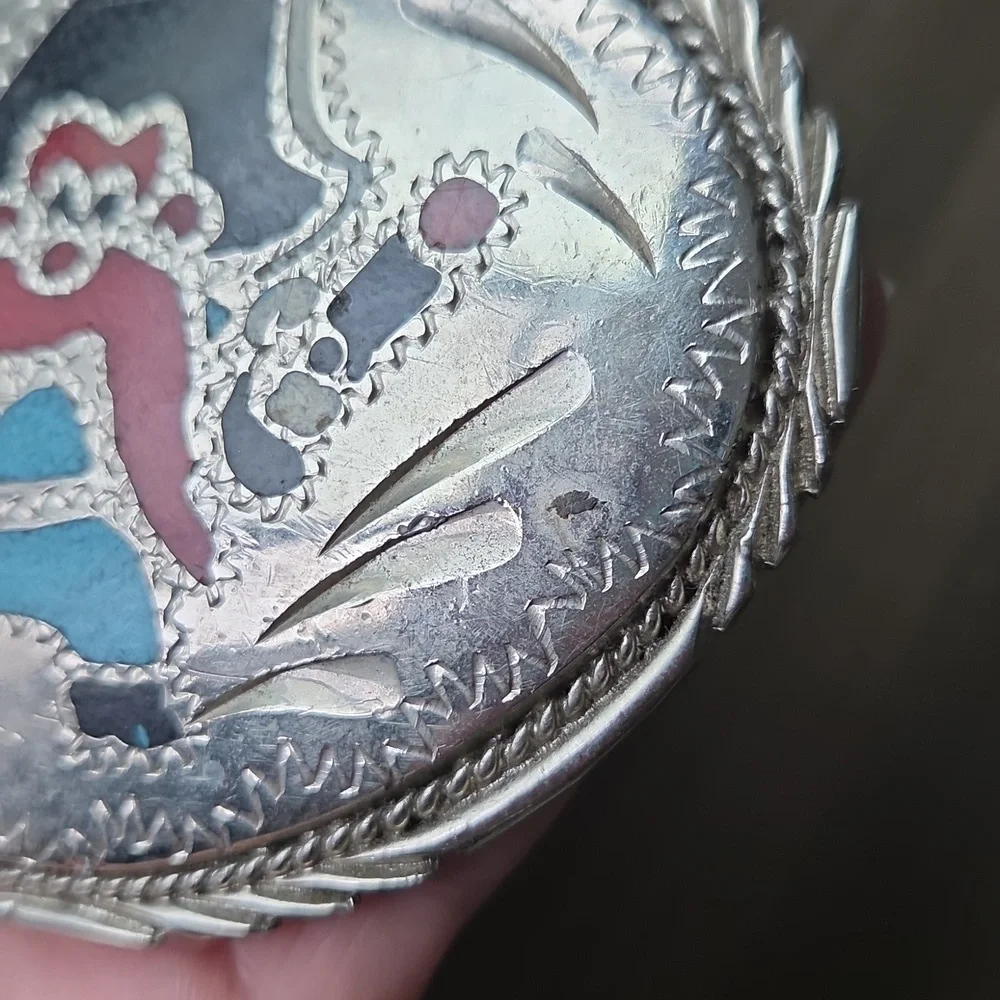 Vintage Yosemite Sam Turquois And Coral Chip Inlay Belt Buckle